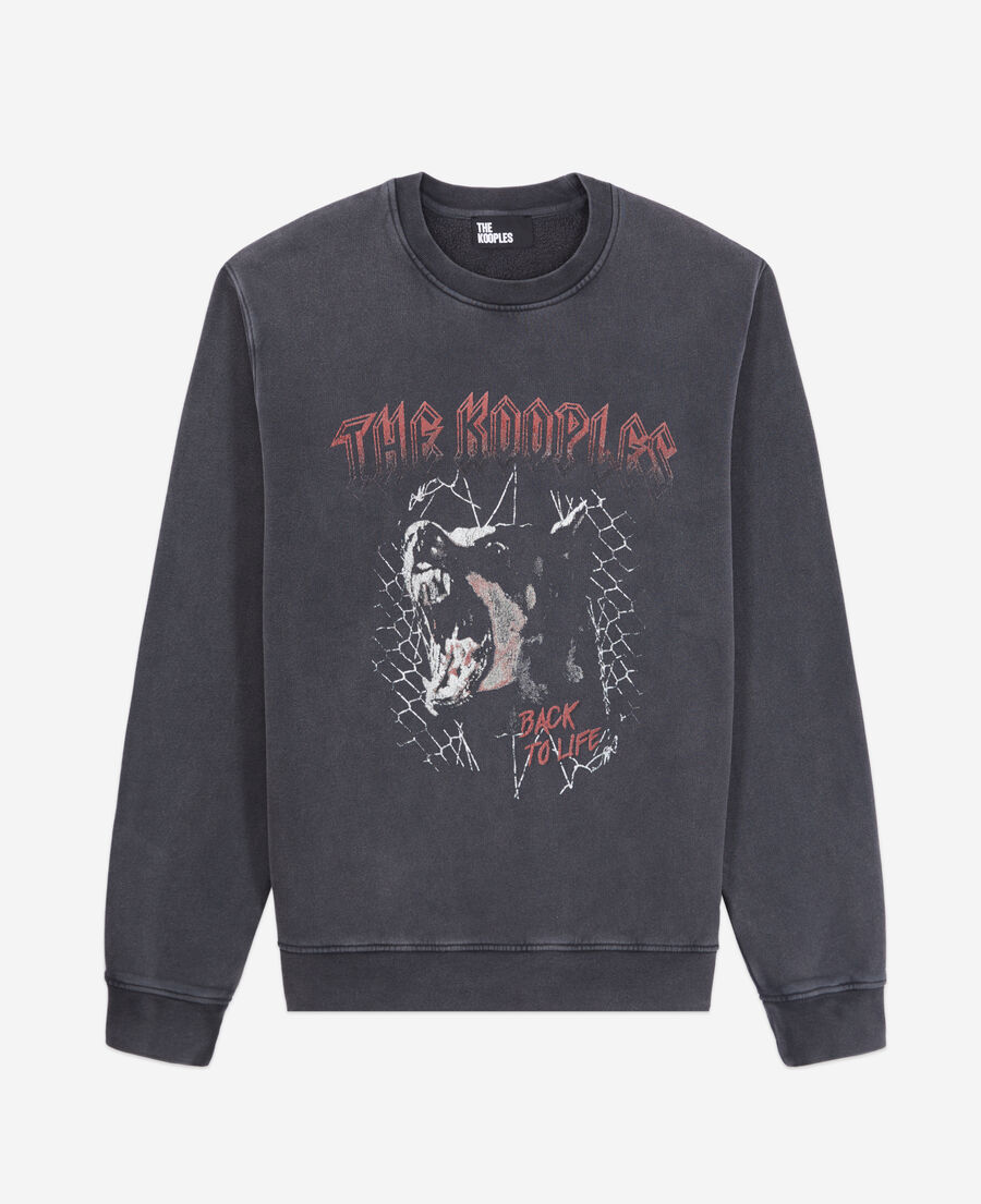 men's black sweatshirt with barking dog serigraphy