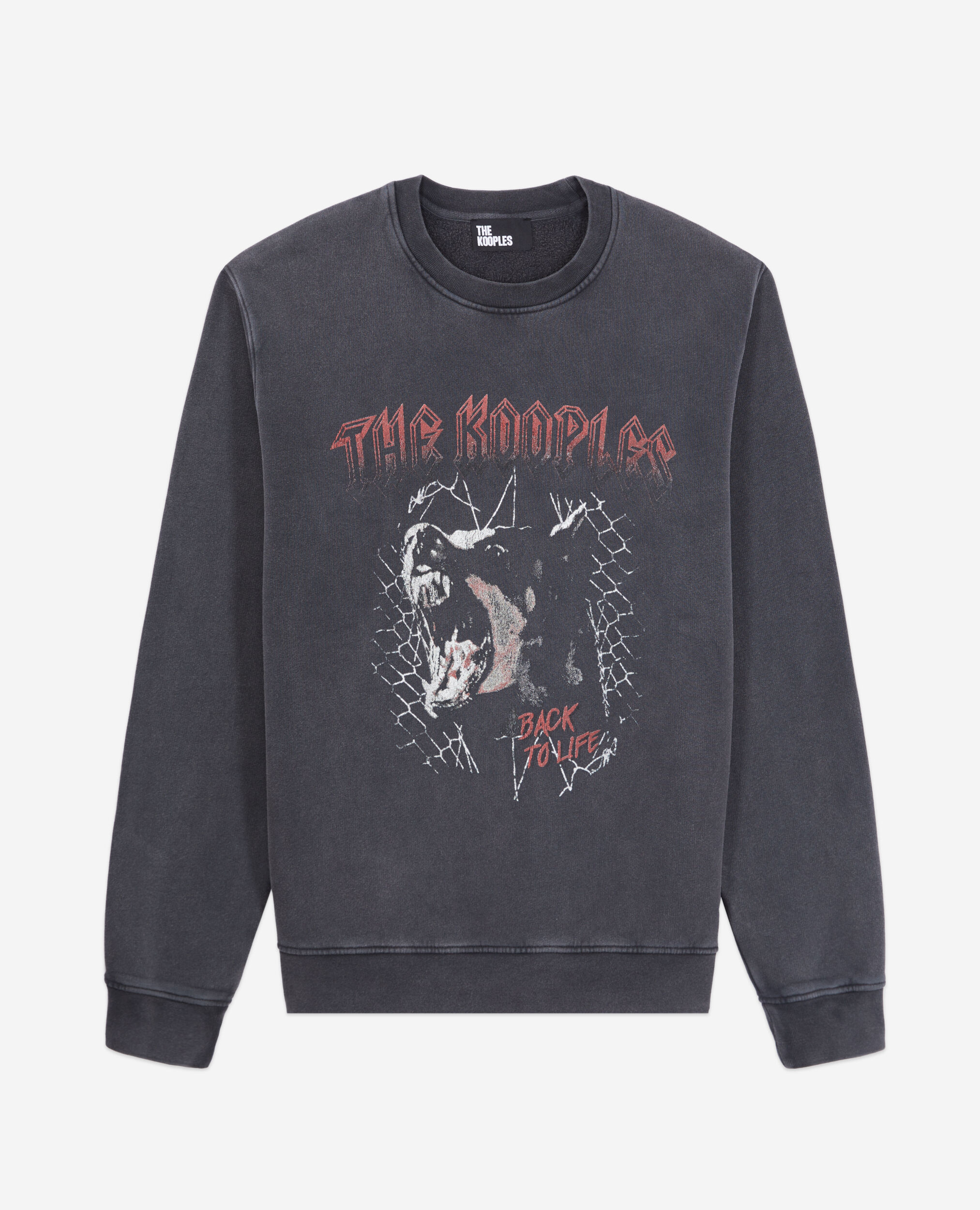 Men's Black sweatshirt with Barking dog serigraphy, BLACK WASHED, hi-res image number null