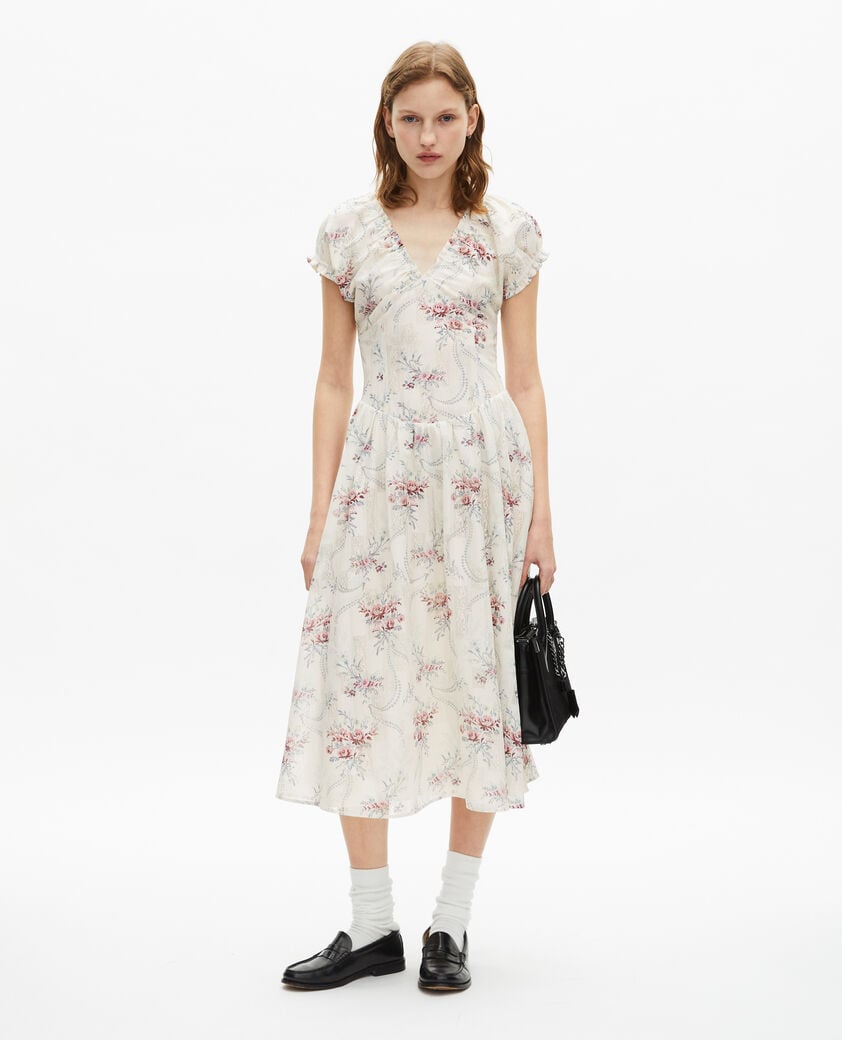 The Kooples F OFF WHITE / PINK long white floral print dress