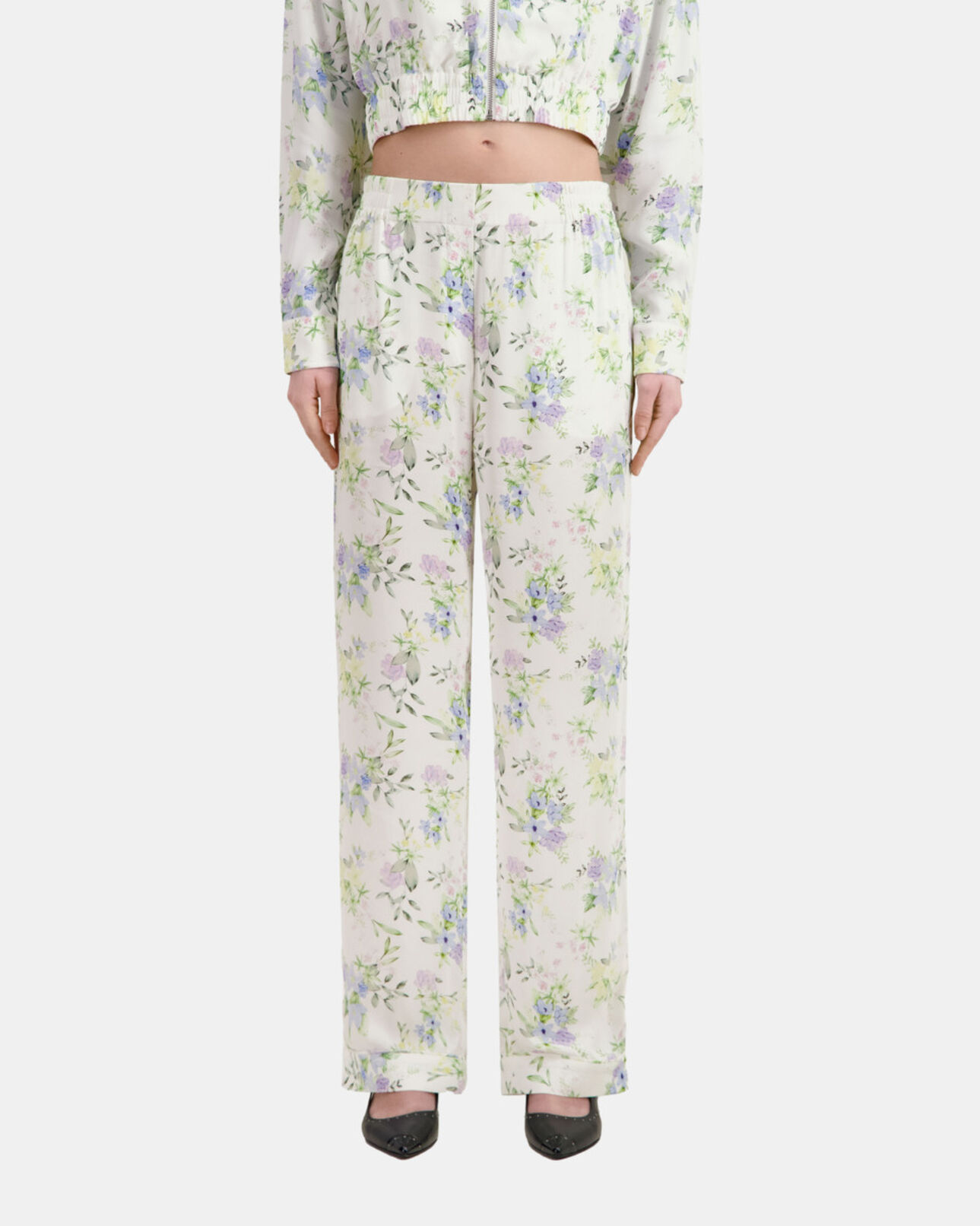 The Kooples WOMEN LIGHT BLUE/WHITE white and blue floral print trousers