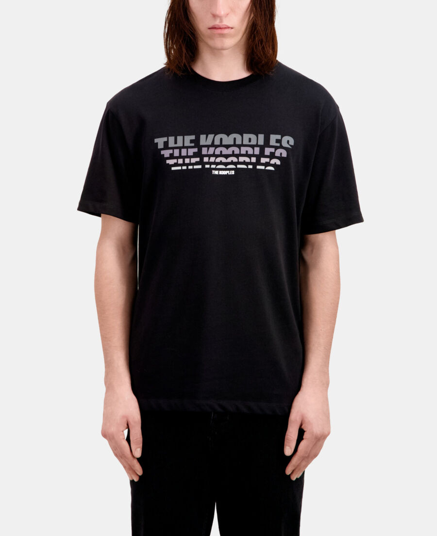 t-shirt homme noir avec sérigraphie logo en dégradé de couleur