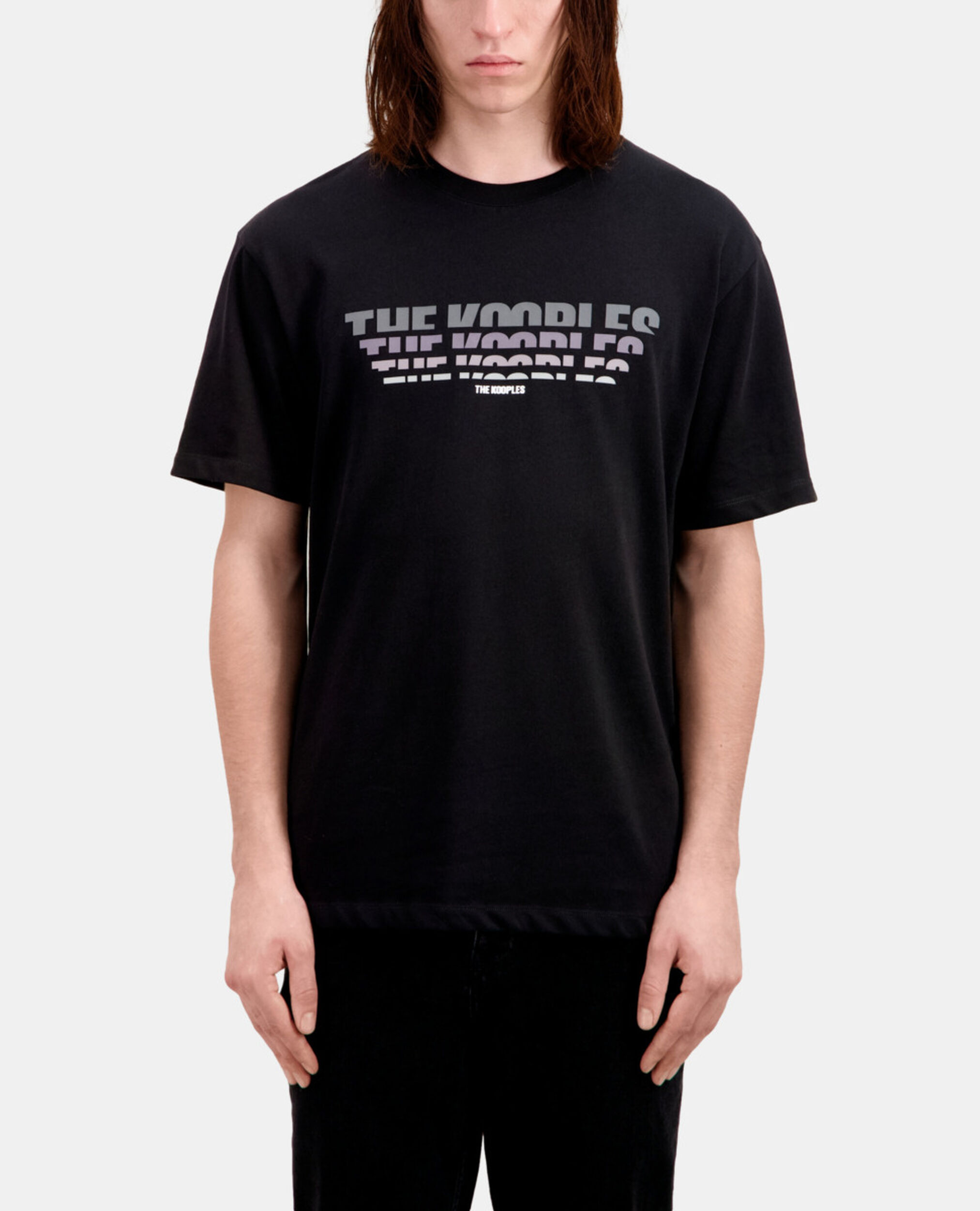 Men's black t-shirt with color gradient logo serigraphy, BLACK, hi-res image number null