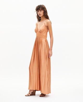 The Kooples WOMEN CAMEL light orange pleated maxi dress