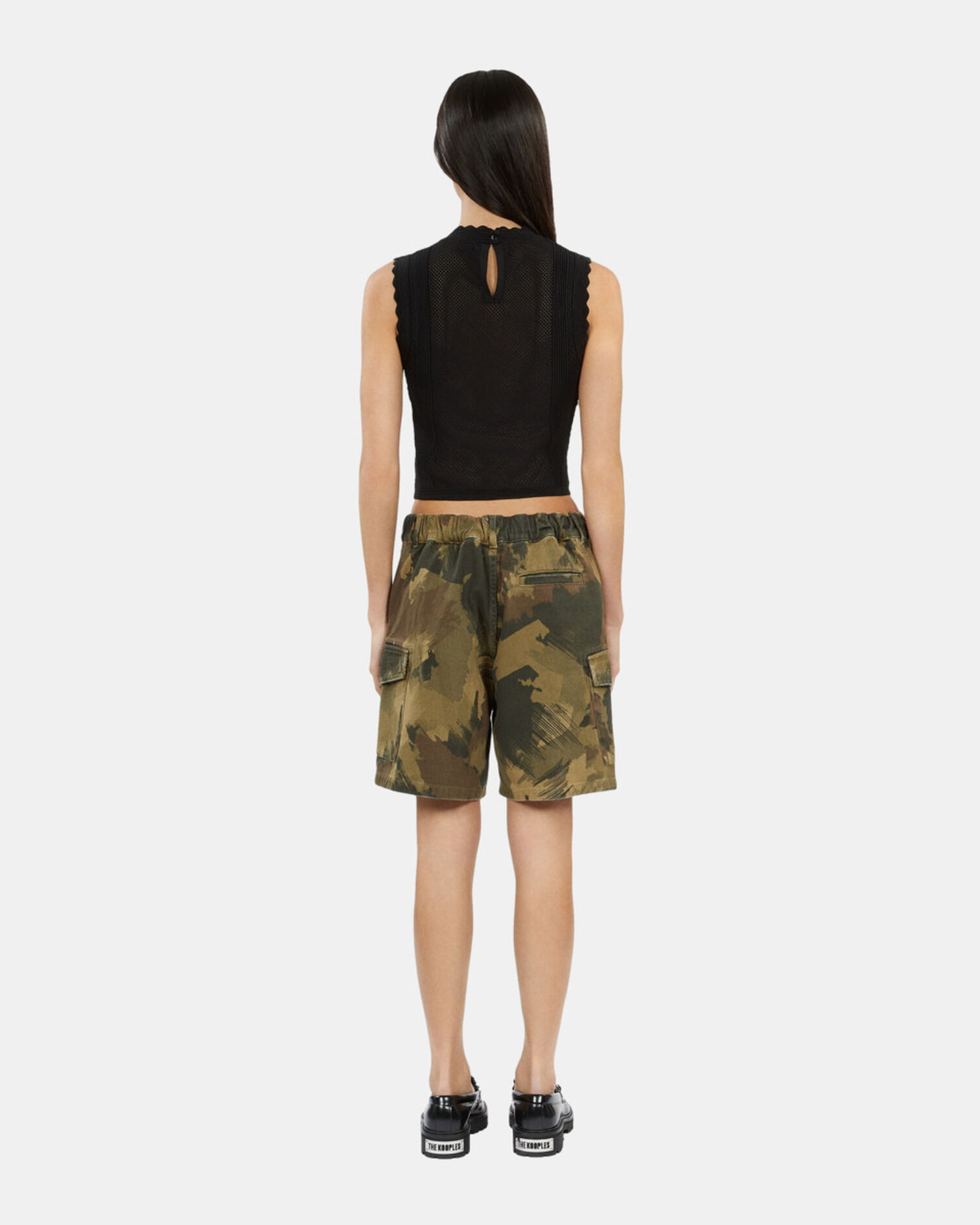 Black openwork knit top, BLACK, hi-res image number null