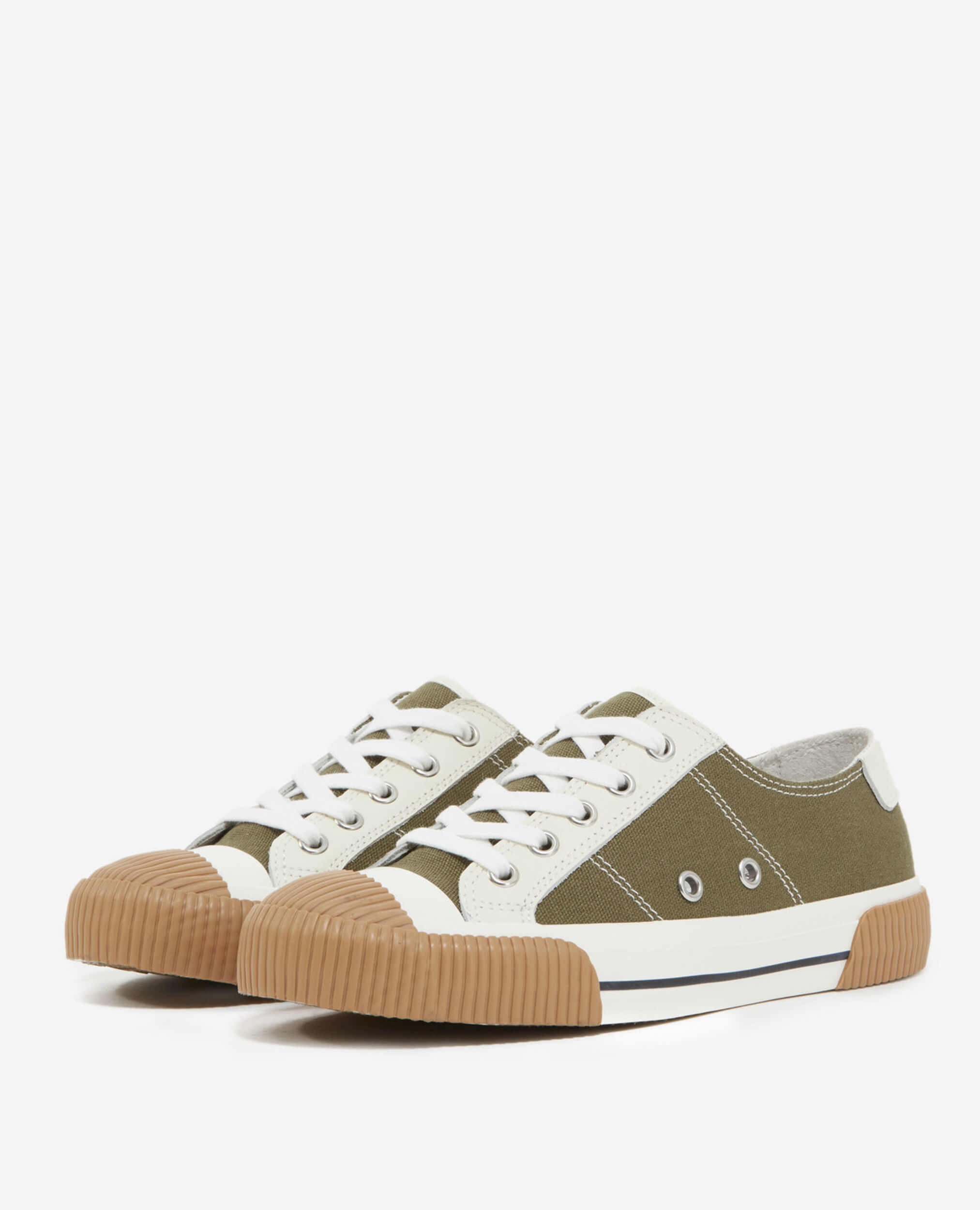 Khaki low-top canvas sneakers with details, KAKI, hi-res image number null