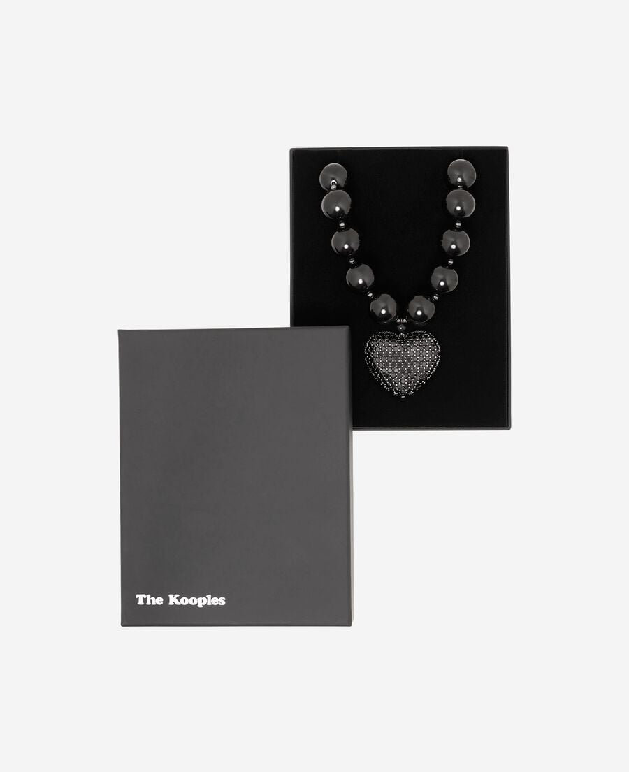 The Kooples FEMME BLACK collier pendentif c&oelig;ur avec perles noir