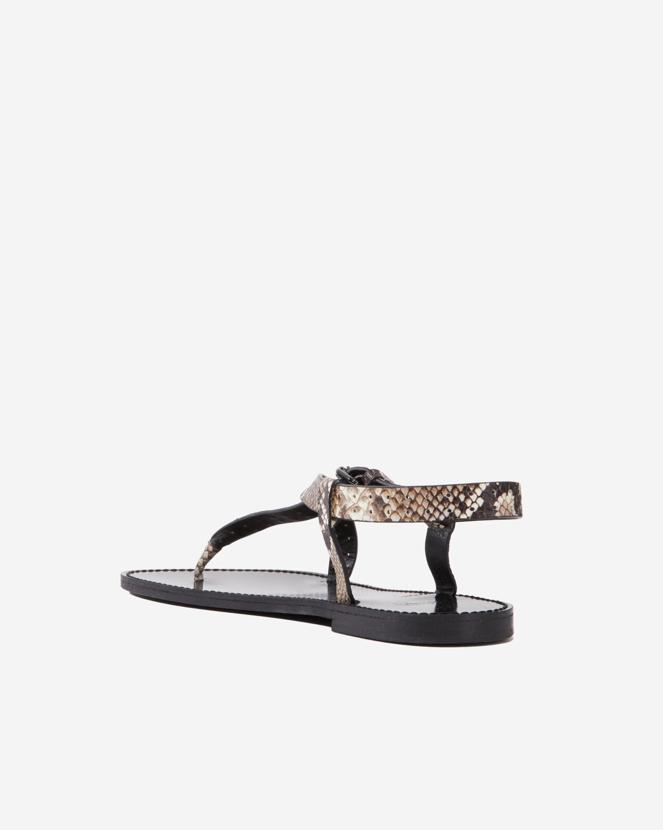 The Kooples WOMEN BEIGE-BROWN snakeskin-effect flat leather sandals