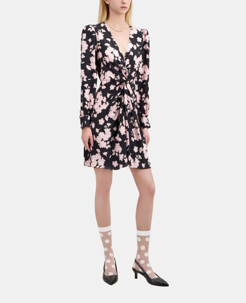 The Kooples FEMME BLACK / PINK robe longue fleurie avec drapé