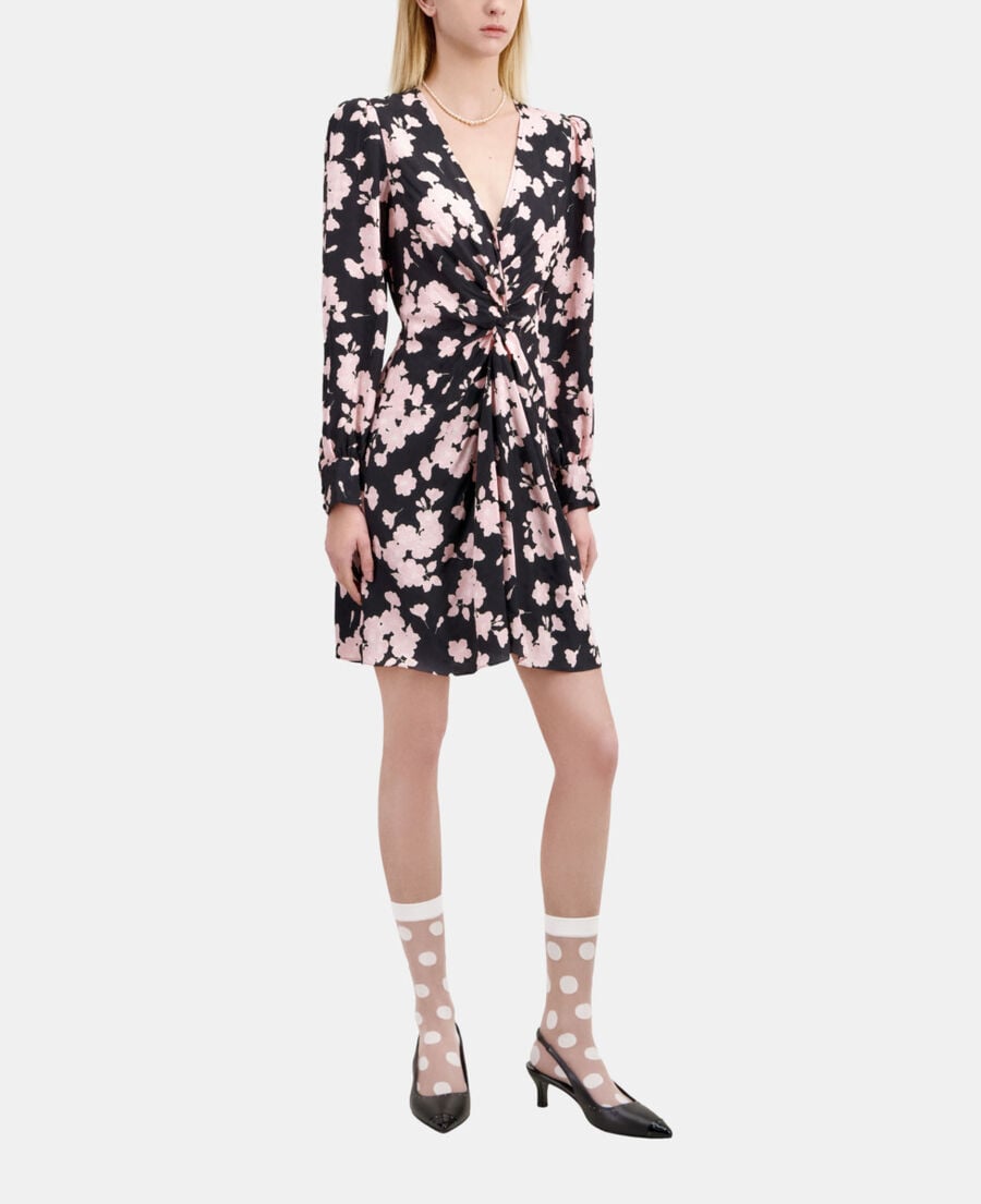 The Kooples FEMME BLACK / PINK robe longue fleurie avec drapé