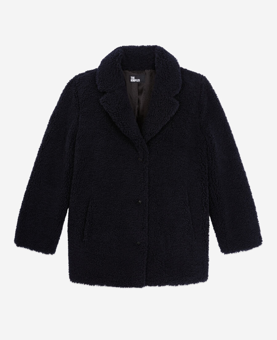 manteau bleu marine court imitation laine de mouton