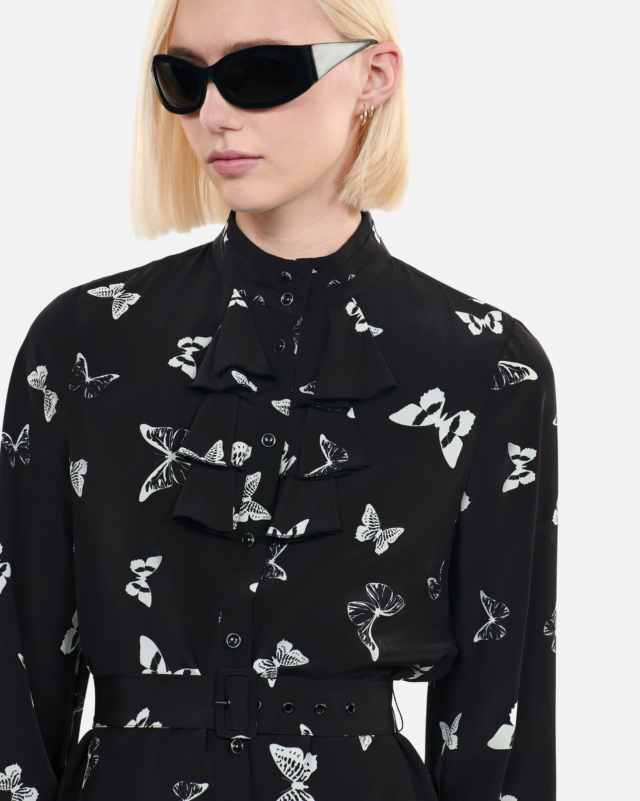The Kooples WOMEN BLACK WHITE short butterfly print dress