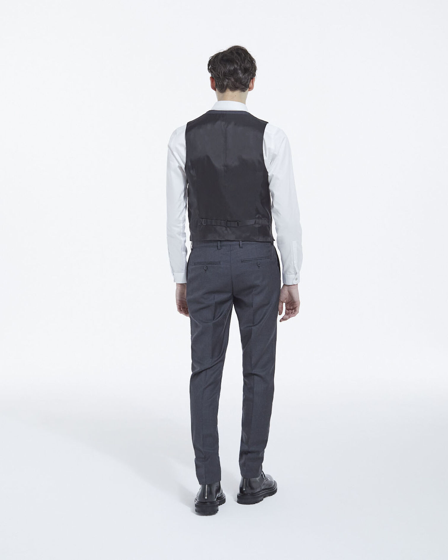 Buttoned fitted dark grey waistcoat, DARK GREY, hi-res image number null