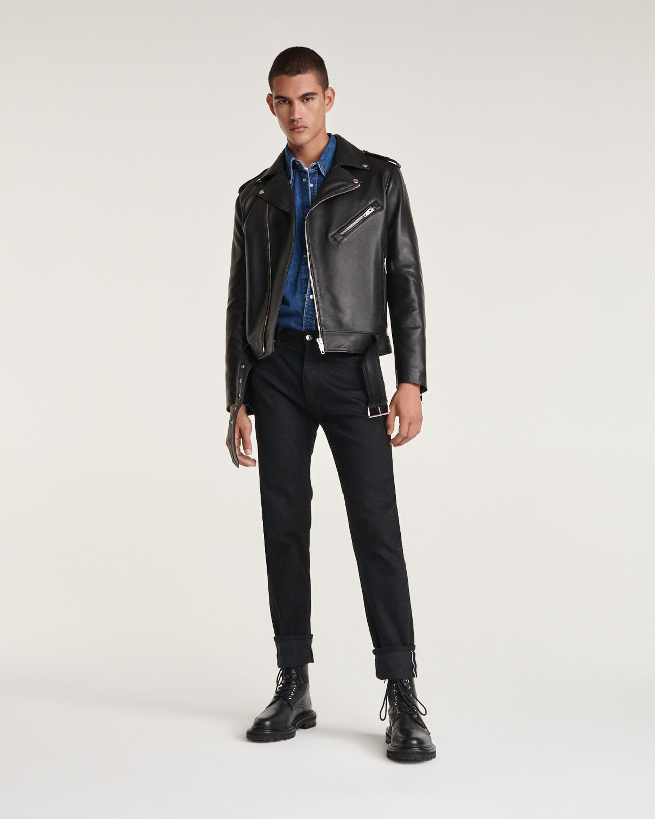 The Kooples HOMME BLACK blouson en cuir avec col amovible