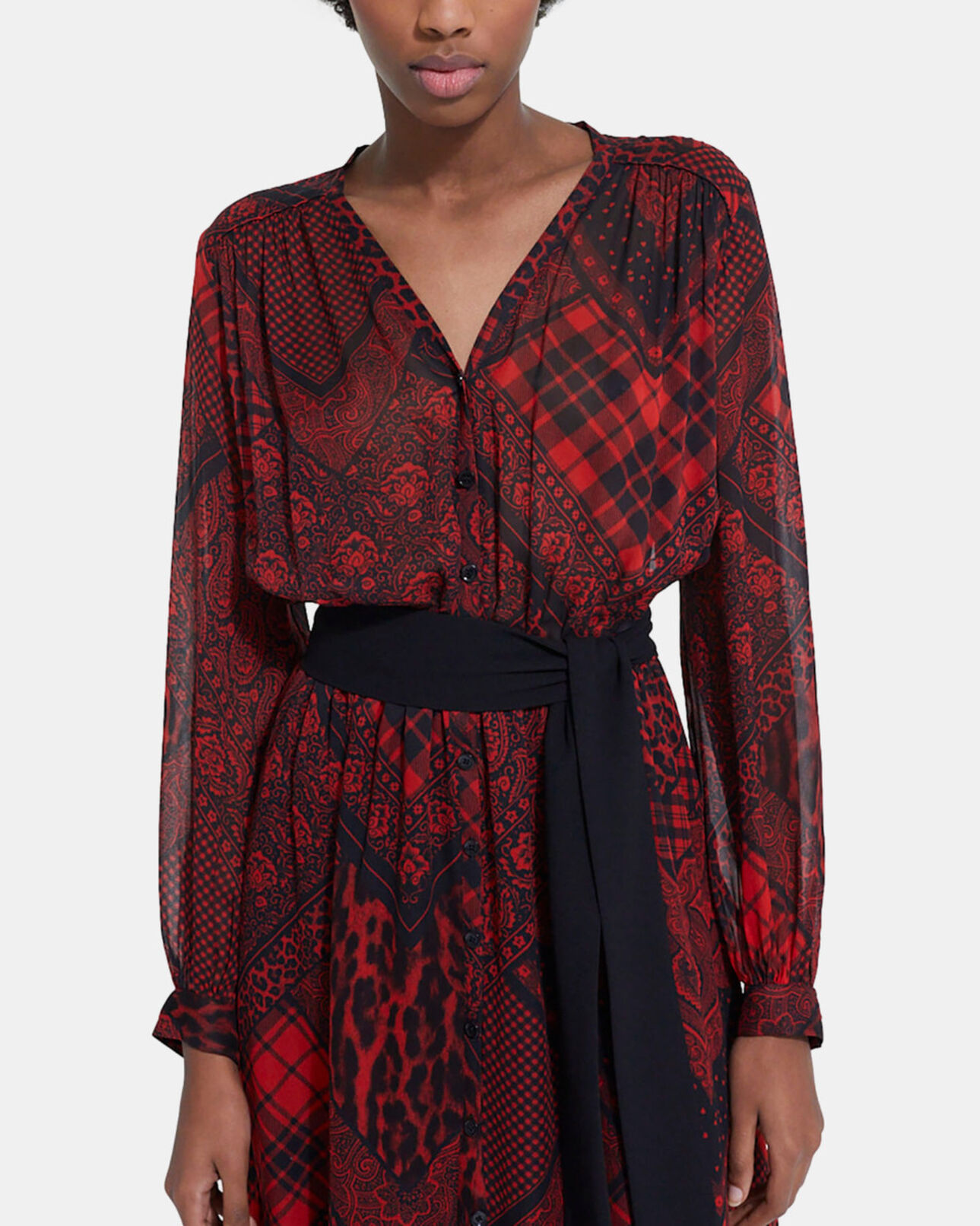 The Kooples FEMME RED / BLACK robe longue imprimée rouge