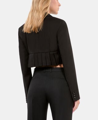 The Kooples FEMME BLACK veste courte plissée en laine mélangée noire