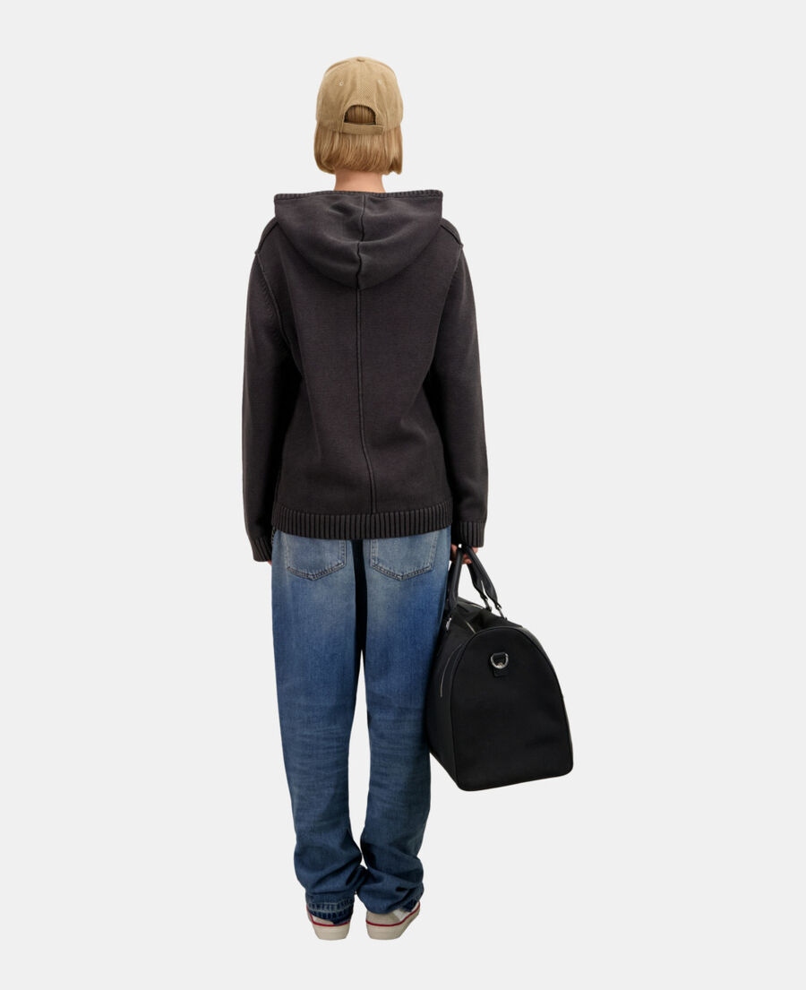 black cotton and wool hooded sweater
