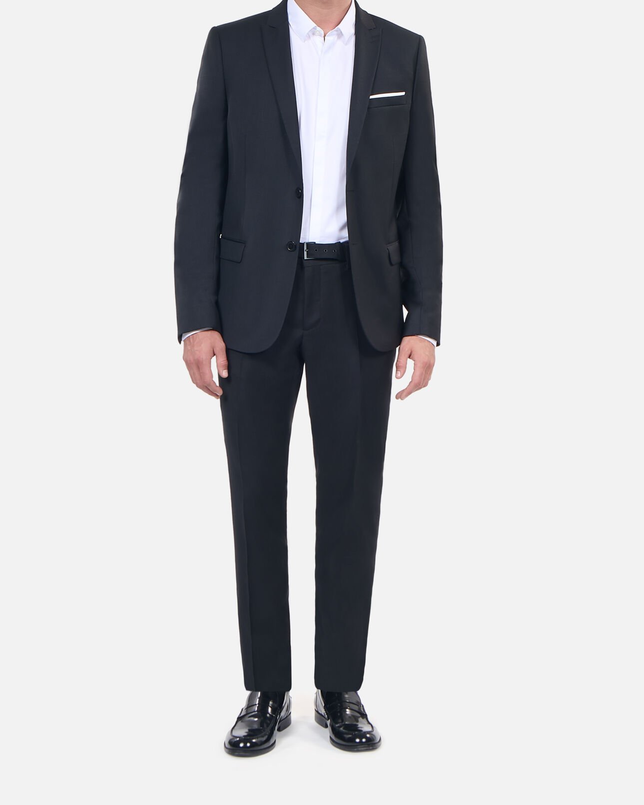 The Kooples HOMME BLACK pantalon de costume en laine à ceinture intégrée noir coupe ajustée
