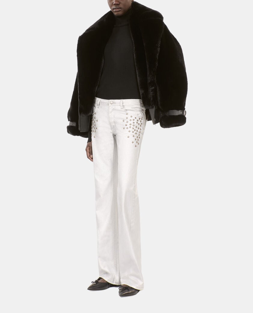 The Kooples FEMME 52 ARGENT VIEILLI CORNE jean clout&eacute; droit argent&eacute;