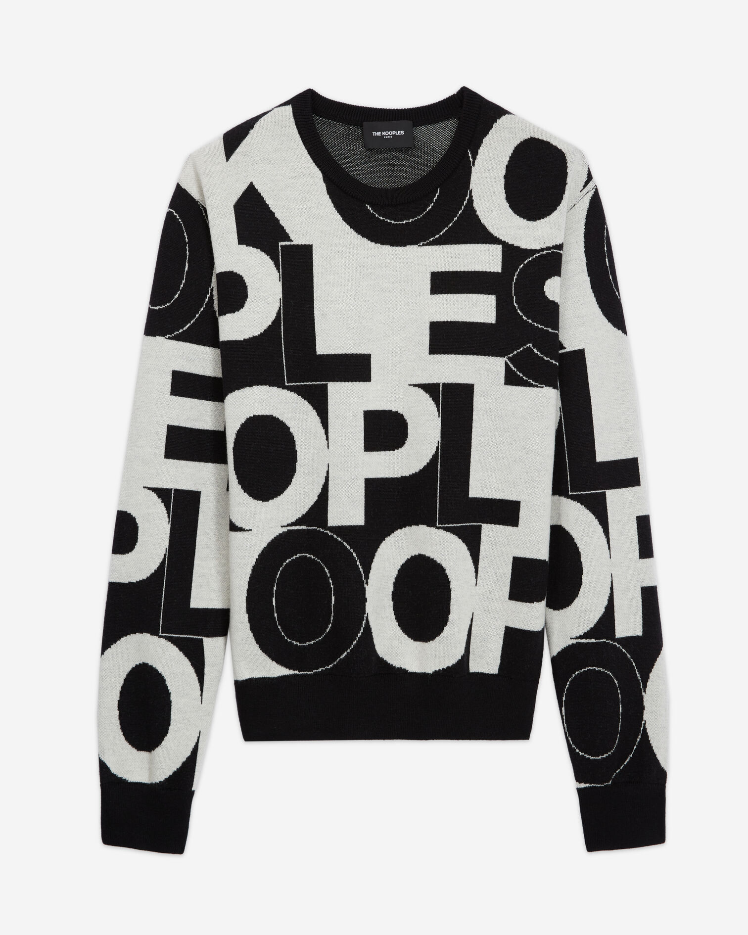 Pullover aus Merinowolle mit The Kooples Logo, BLACK WHITE, hi-res image number null