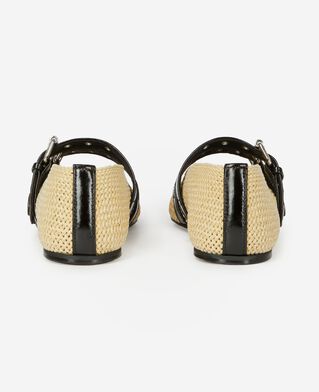The Kooples MUJER ECRU bailarina de rafia y cuero crudo