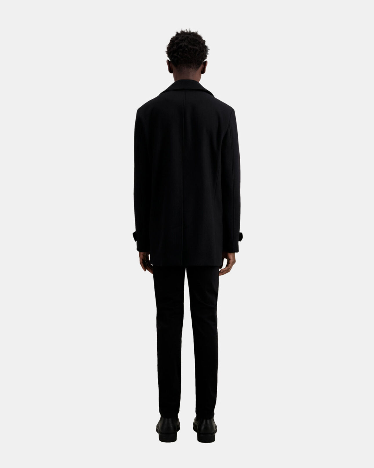 The Kooples MEN BLACK wool-blend mid-length black pea coat