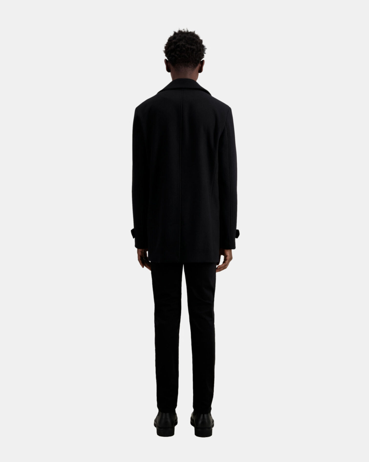 Wool-blend mid-length black pea coat, BLACK, hi-res image number null