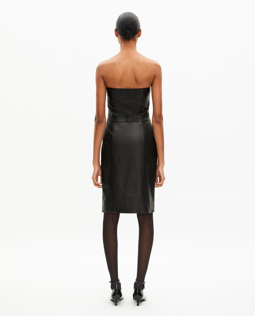 The Kooples FEMME BLACK robe courte bustier en cuir noire