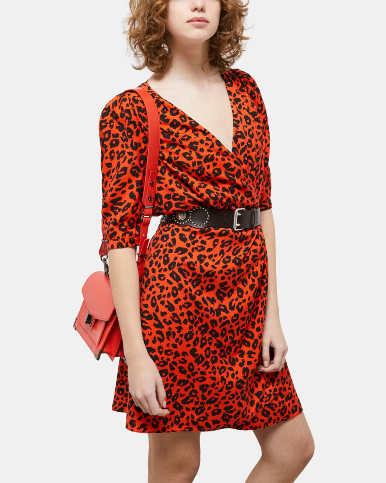 The Kooples WOMEN ORANGE - BLACK leopard print short dress