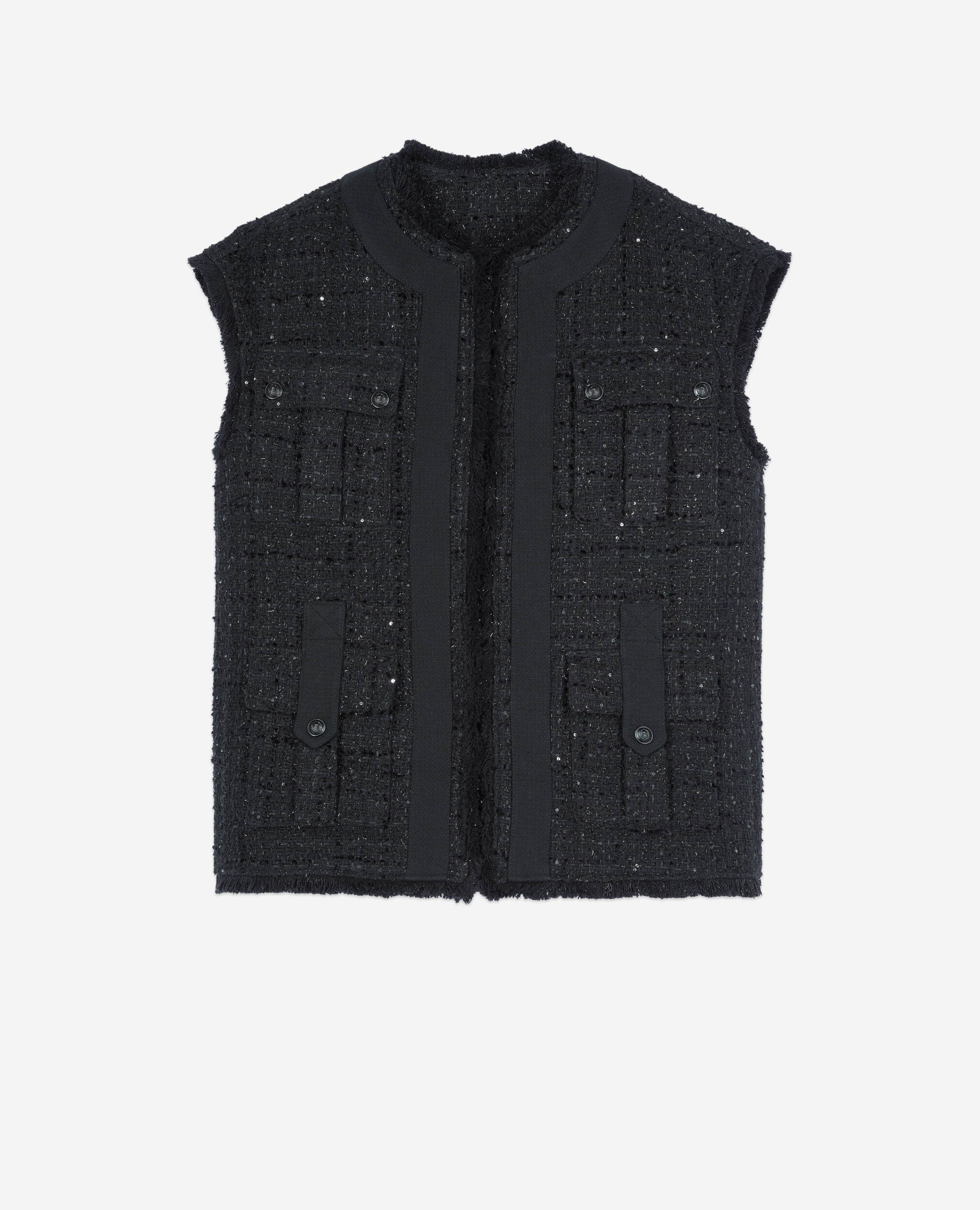 Tweed sleeveless jacket on sale