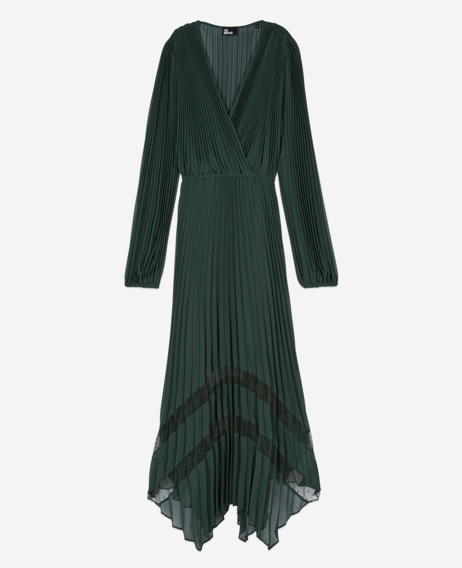 The Kooples WOMEN WOOD KAKI green pleated long dress