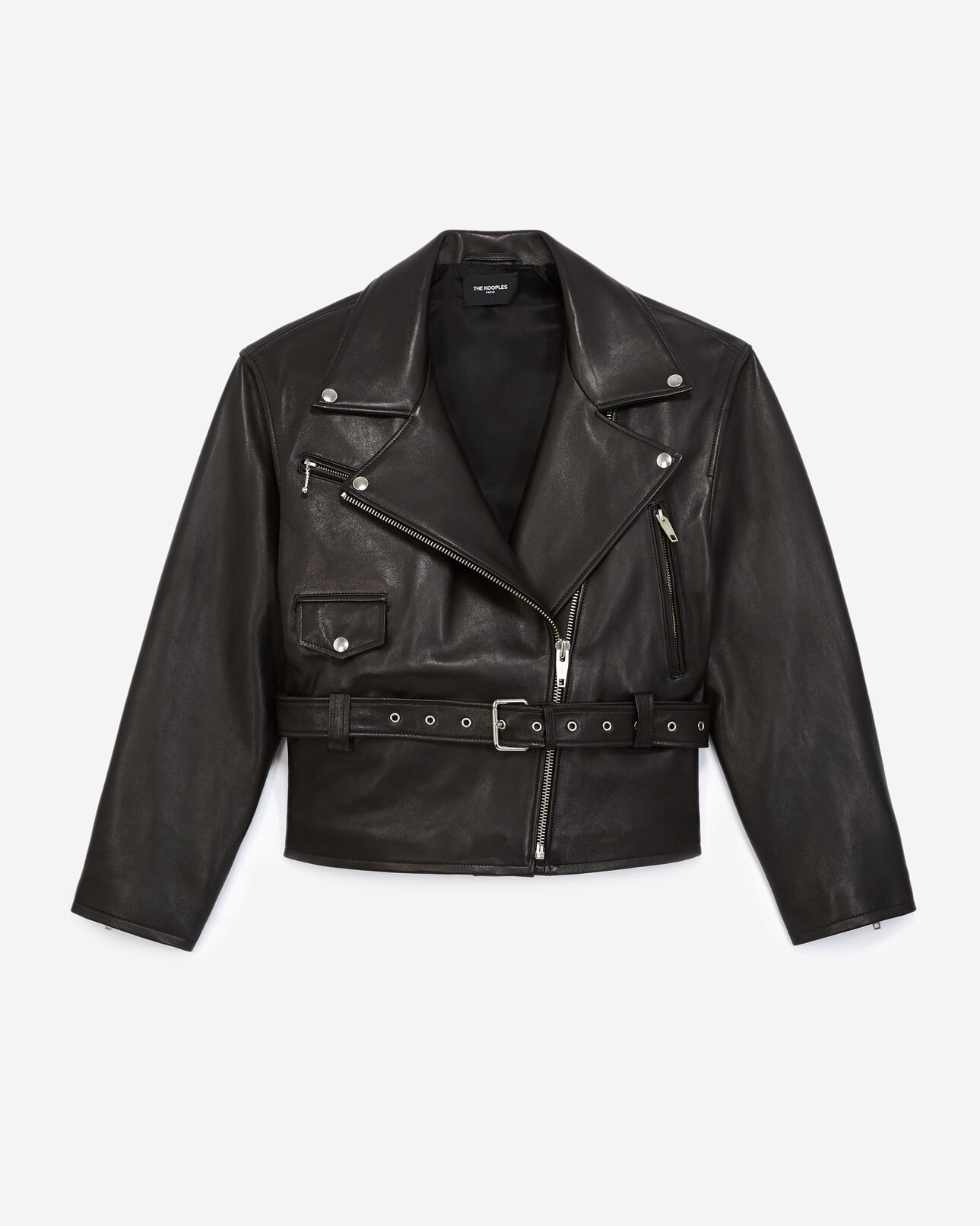 The Kooples FEMME BLACK blouson cuir noir ceinturé style biker