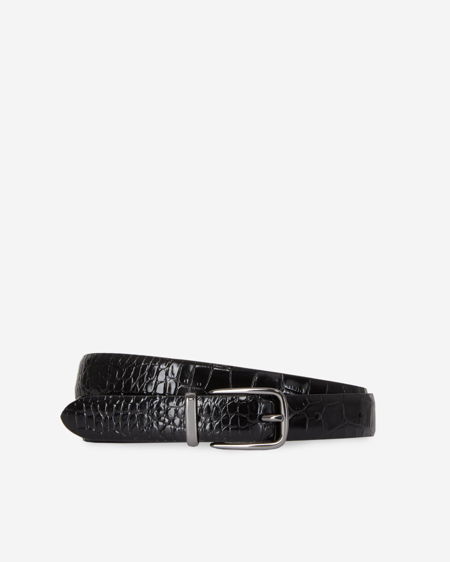 Ceinture en cuir noir effet crocodile, BLACK, hi-res image number null