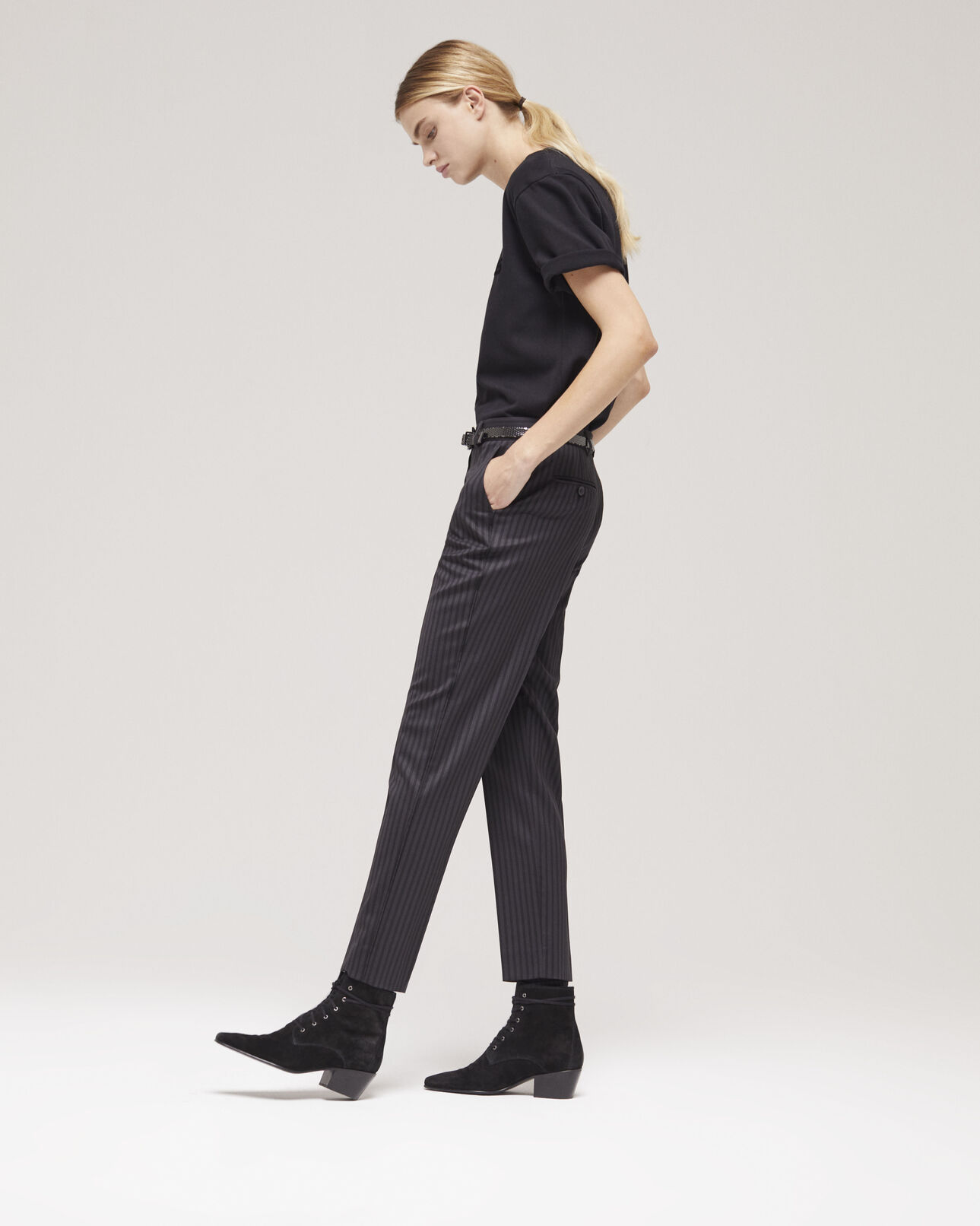 The Kooples WOMEN BLACK GREY striped wool suit pants