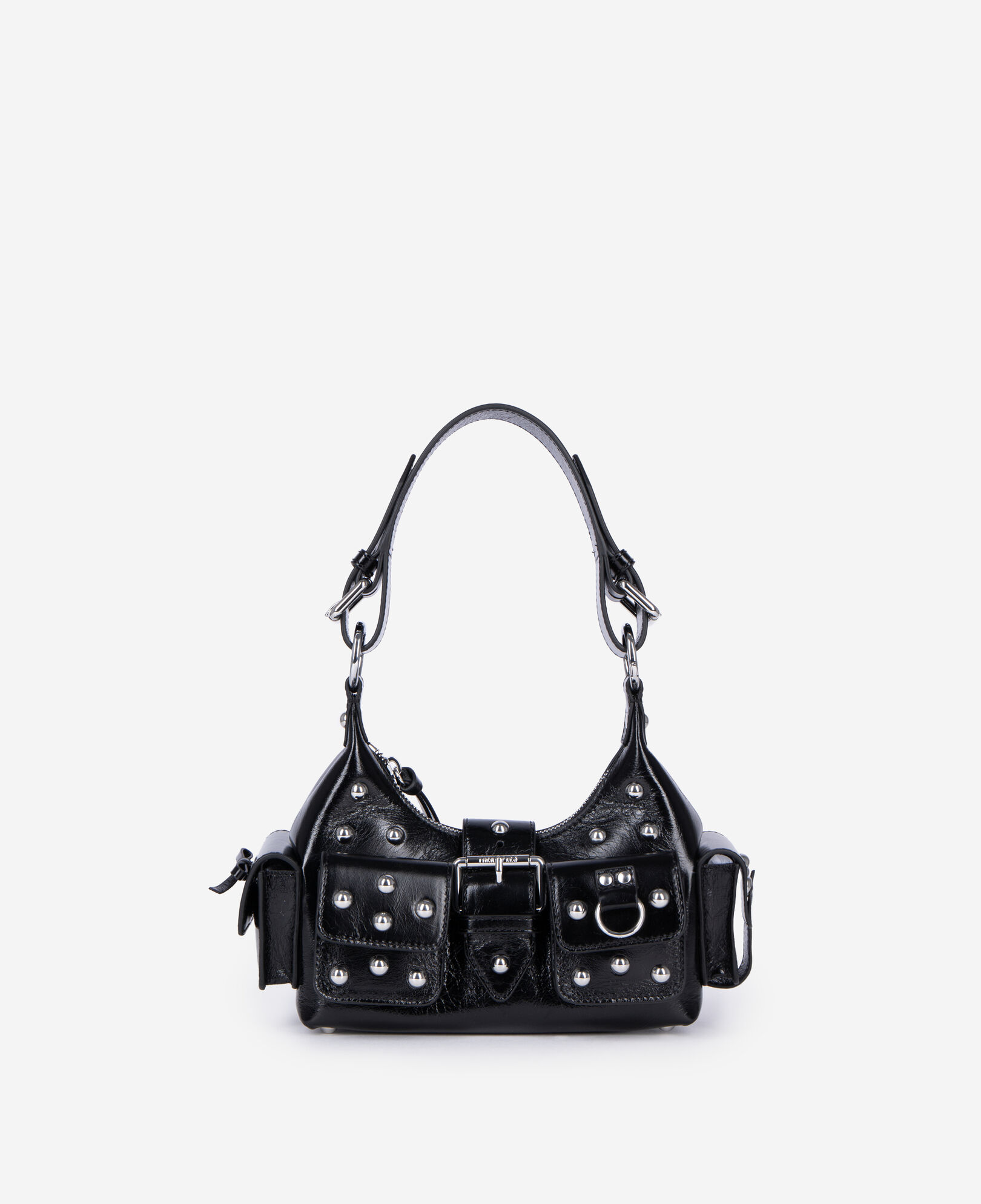 The Kooples WOMEN BLACK amelia small bag in black cracked leather with studs