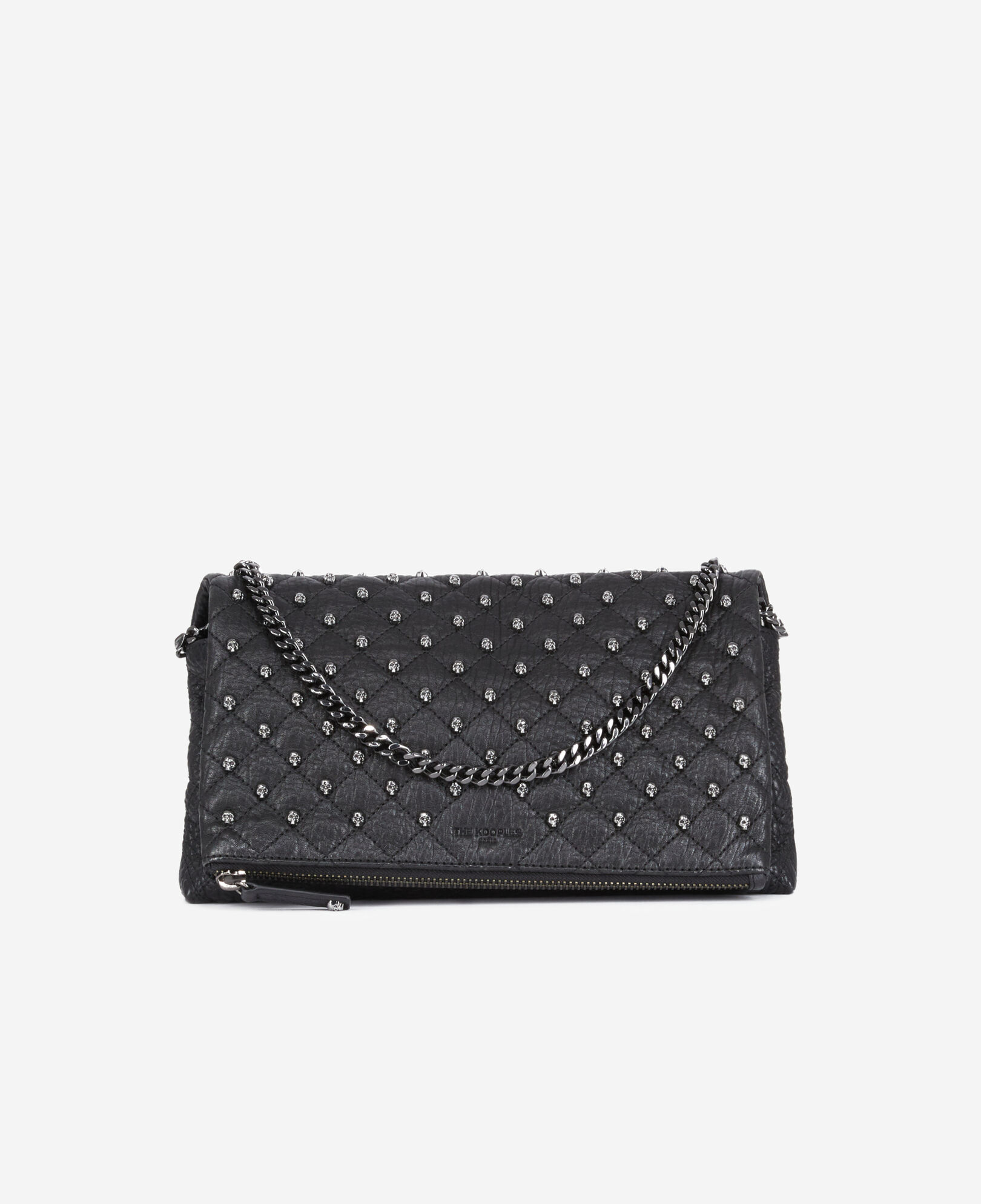 The Kooples WOMEN BLACK heritage medium black leather pouch with skulls