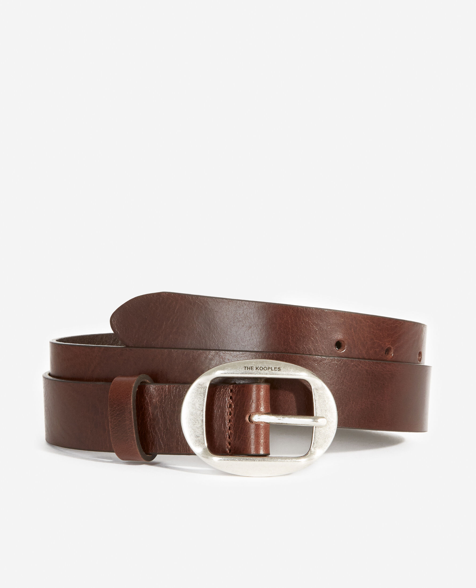 Cinturón de cuero marrón con hebilla ovalada, BROWN, hi-res image number null
