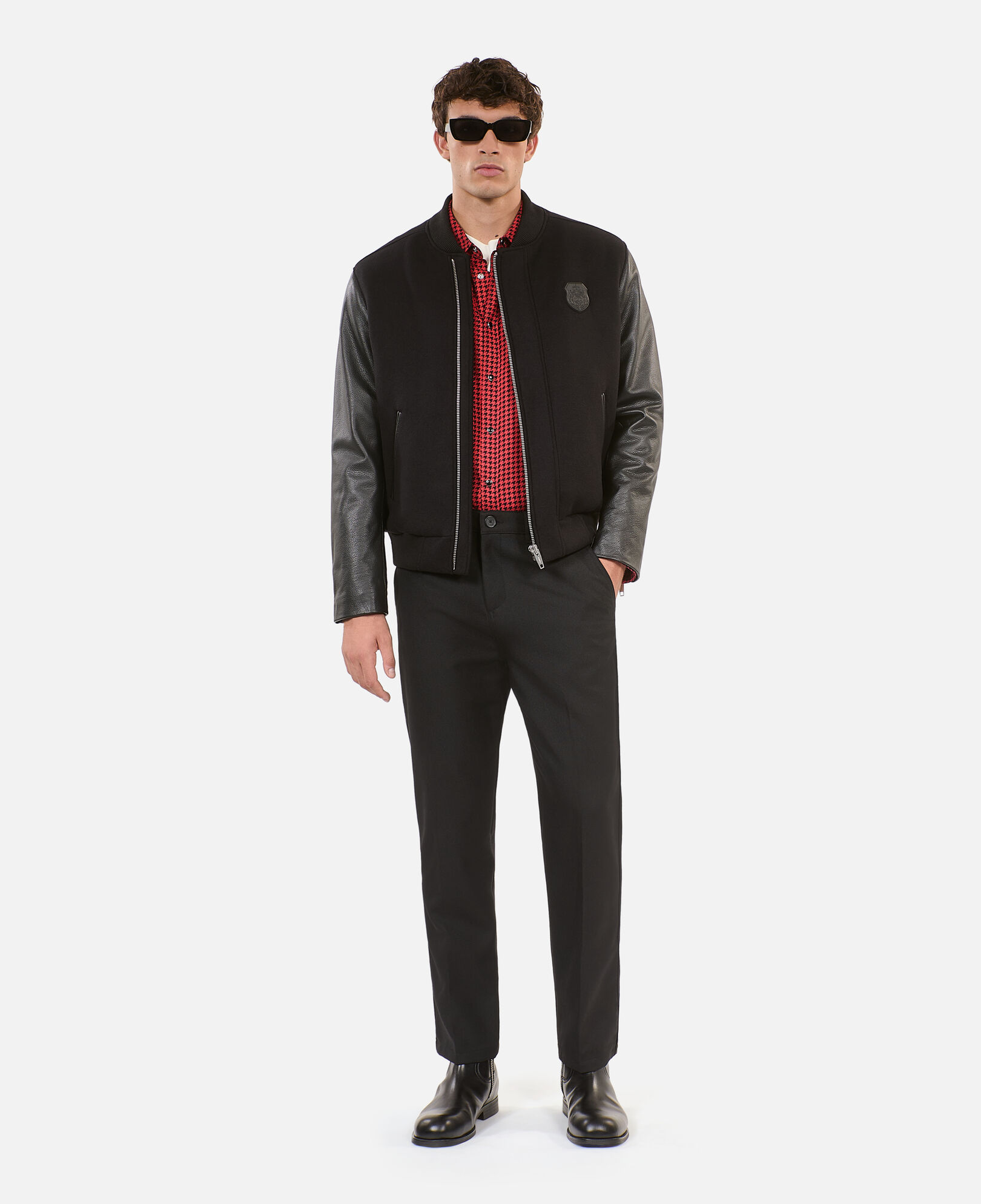 The Kooples HOMME BLACK blouson en laine double face et cuir noir