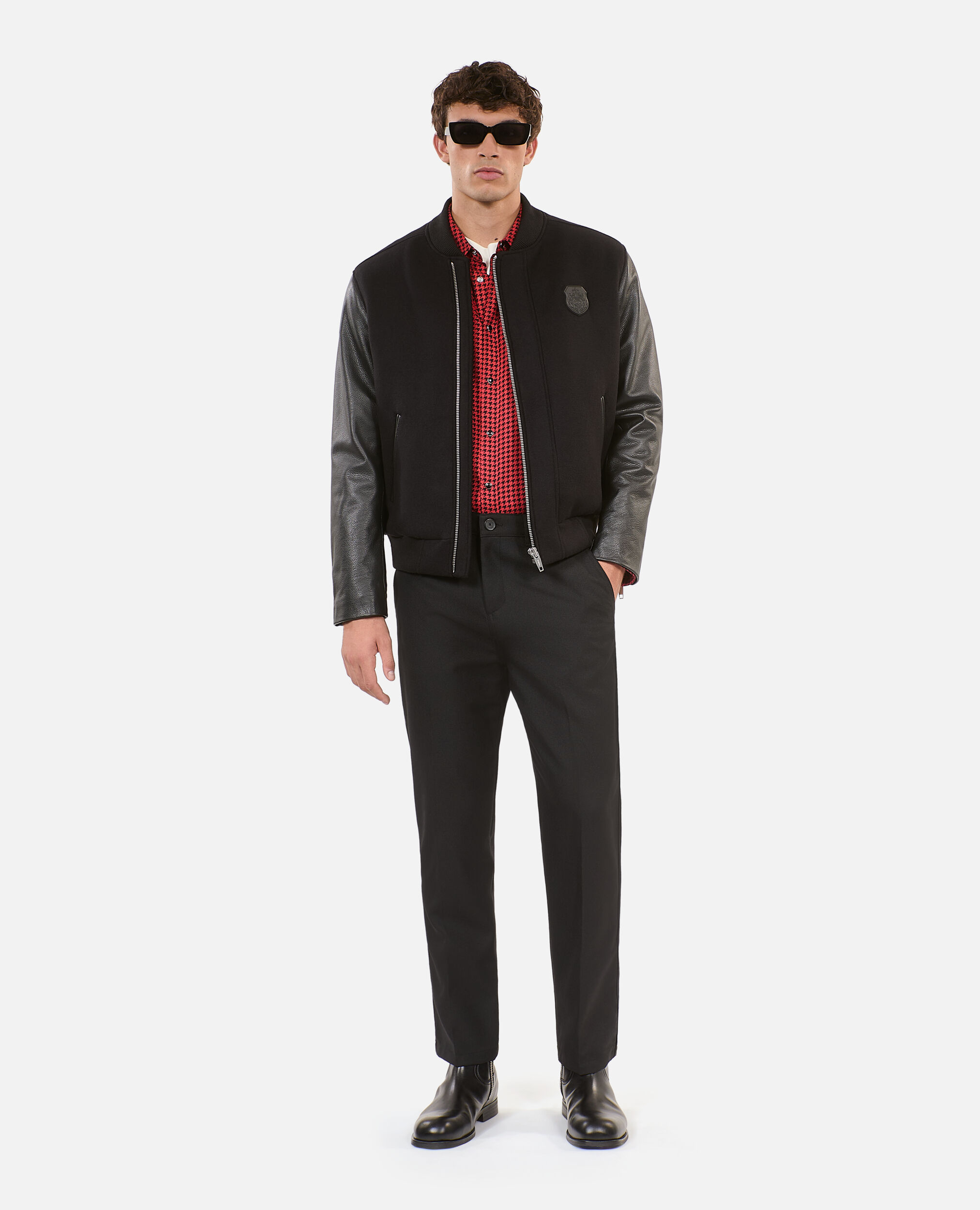 Blouson en laine double face et cuir noir, BLACK, hi-res image number null