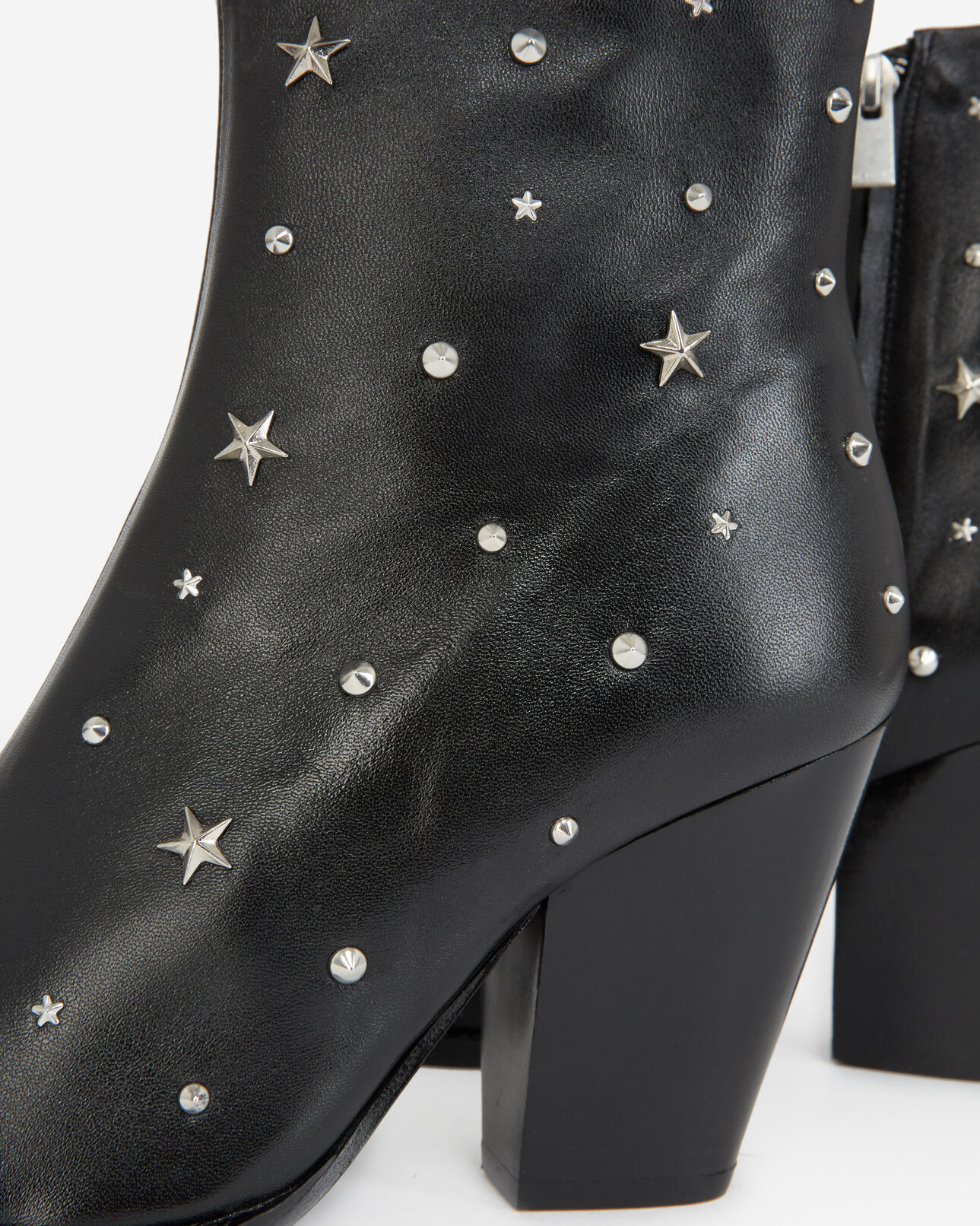 The Kooples WOMEN BLACK / SILVER heeled black ankle boots in leather w/studs