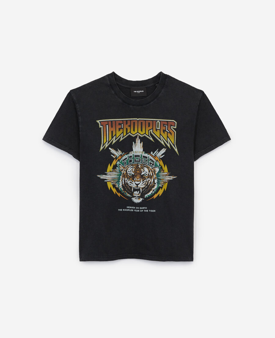 rock-style cotton t-shirt, tiger screen print