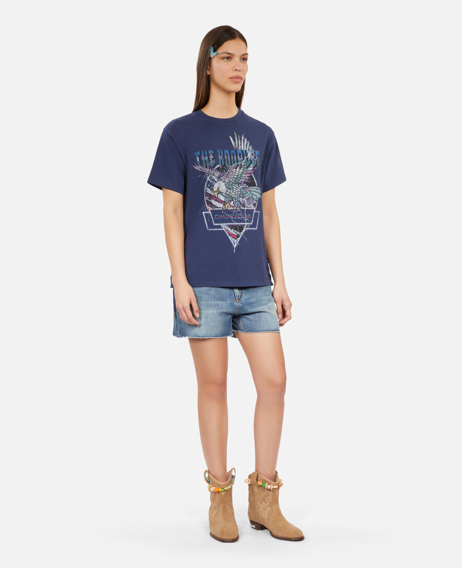 navy blue t-shirt with lacing and eagle serigraphy