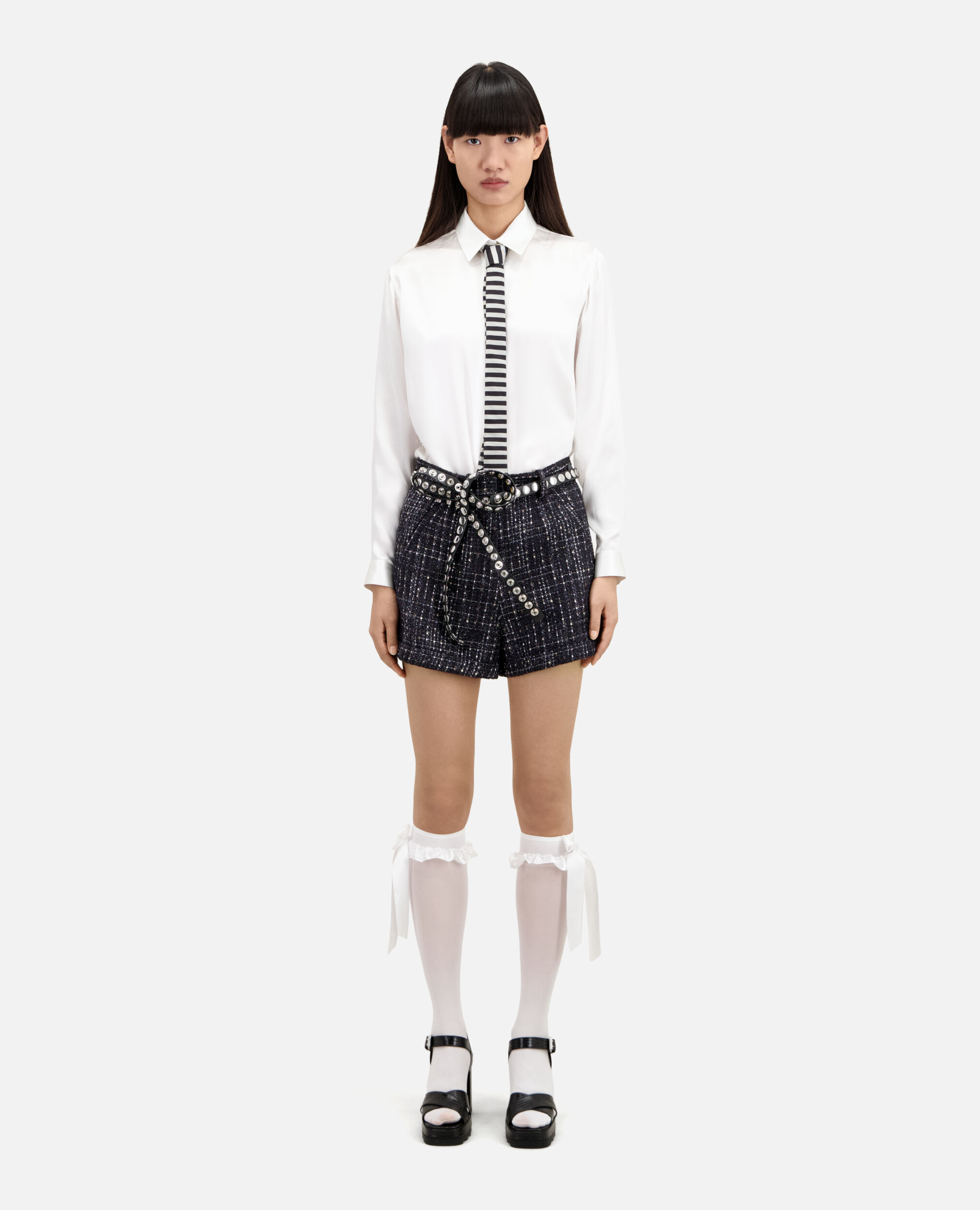 Schwarz-weiße Shorts aus Tweed, BLACK WHITE, hi-res image number null