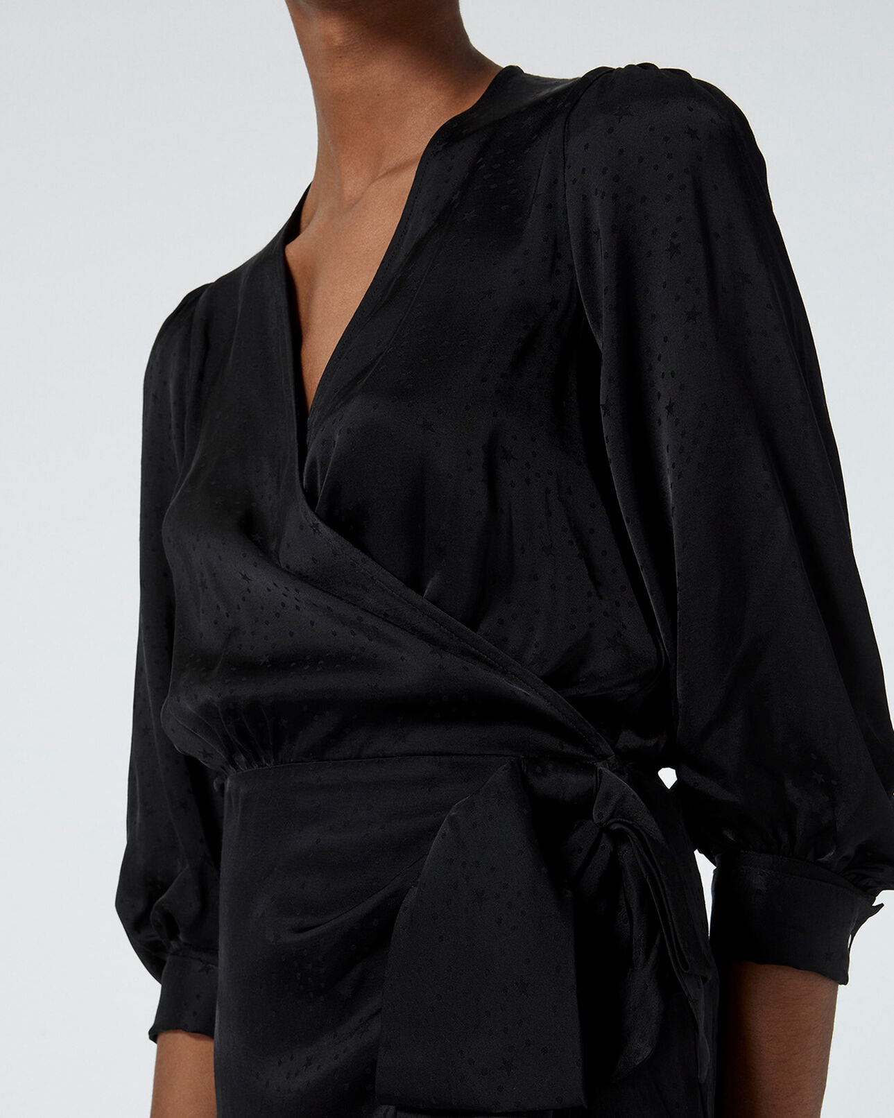 The Kooples WOMEN BLACK printed jacquard black wrap dress