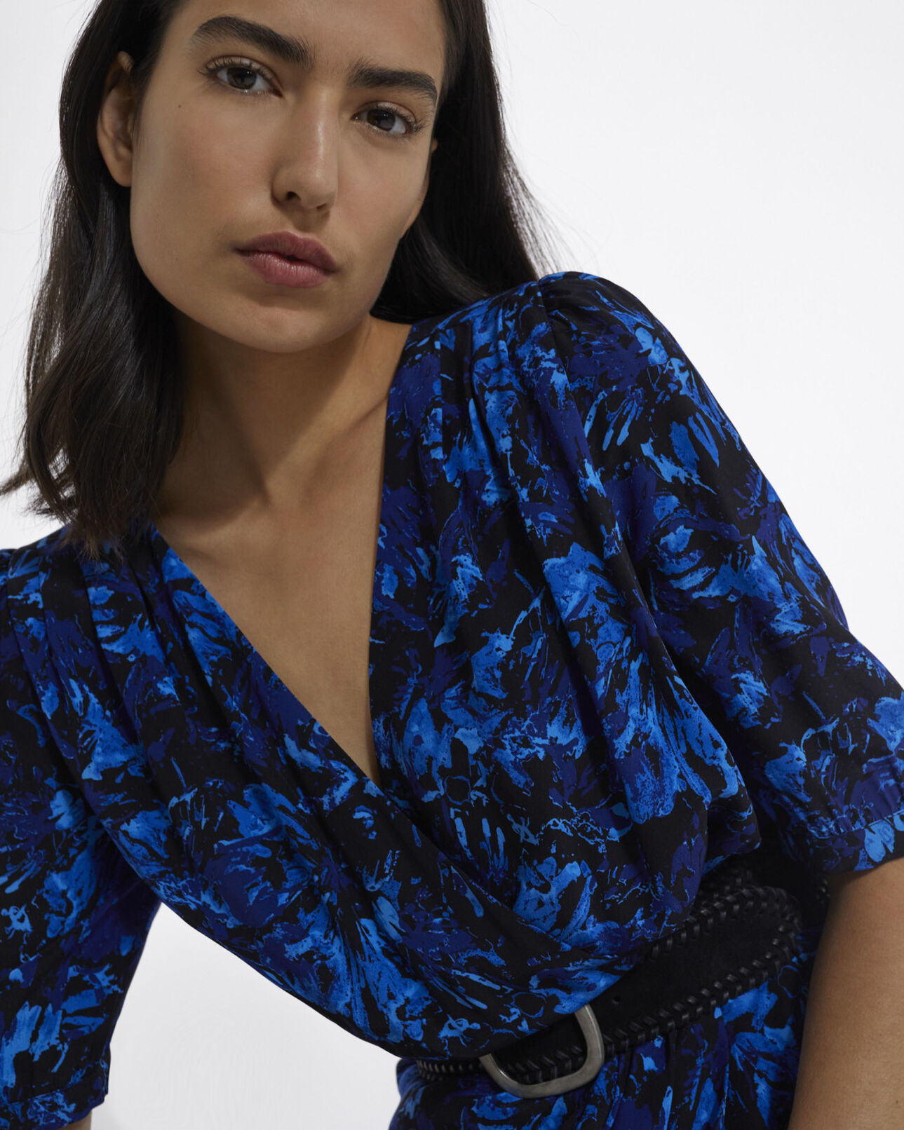The Kooples DAMEN DARK BLUE wickelkleid aus seide mit seitlicher knopfleiste