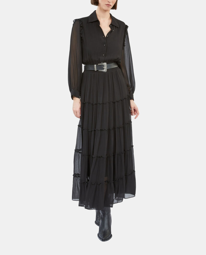 The Kooples DAMEN BLACK langes schwarzes kleid mit rüschen