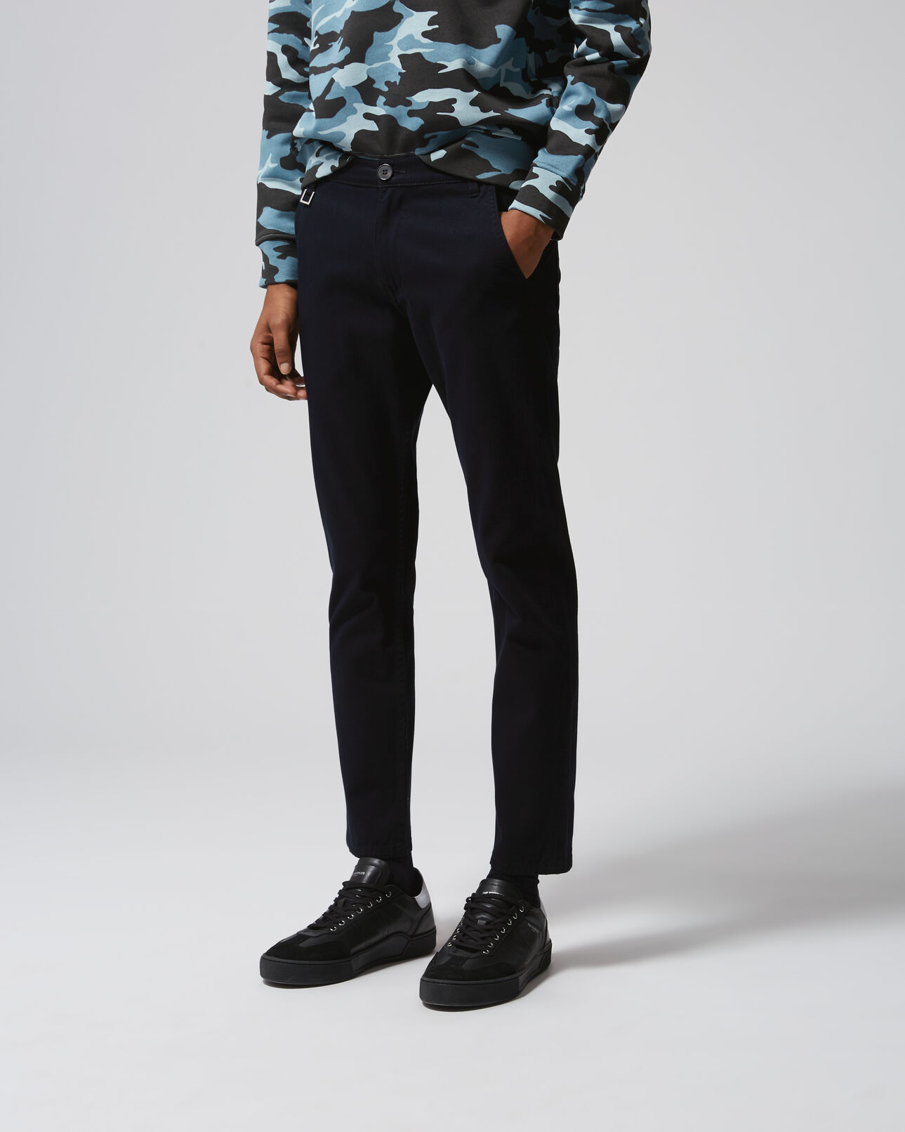 The Kooples MEN NAVY denim-effect navy blue chinos