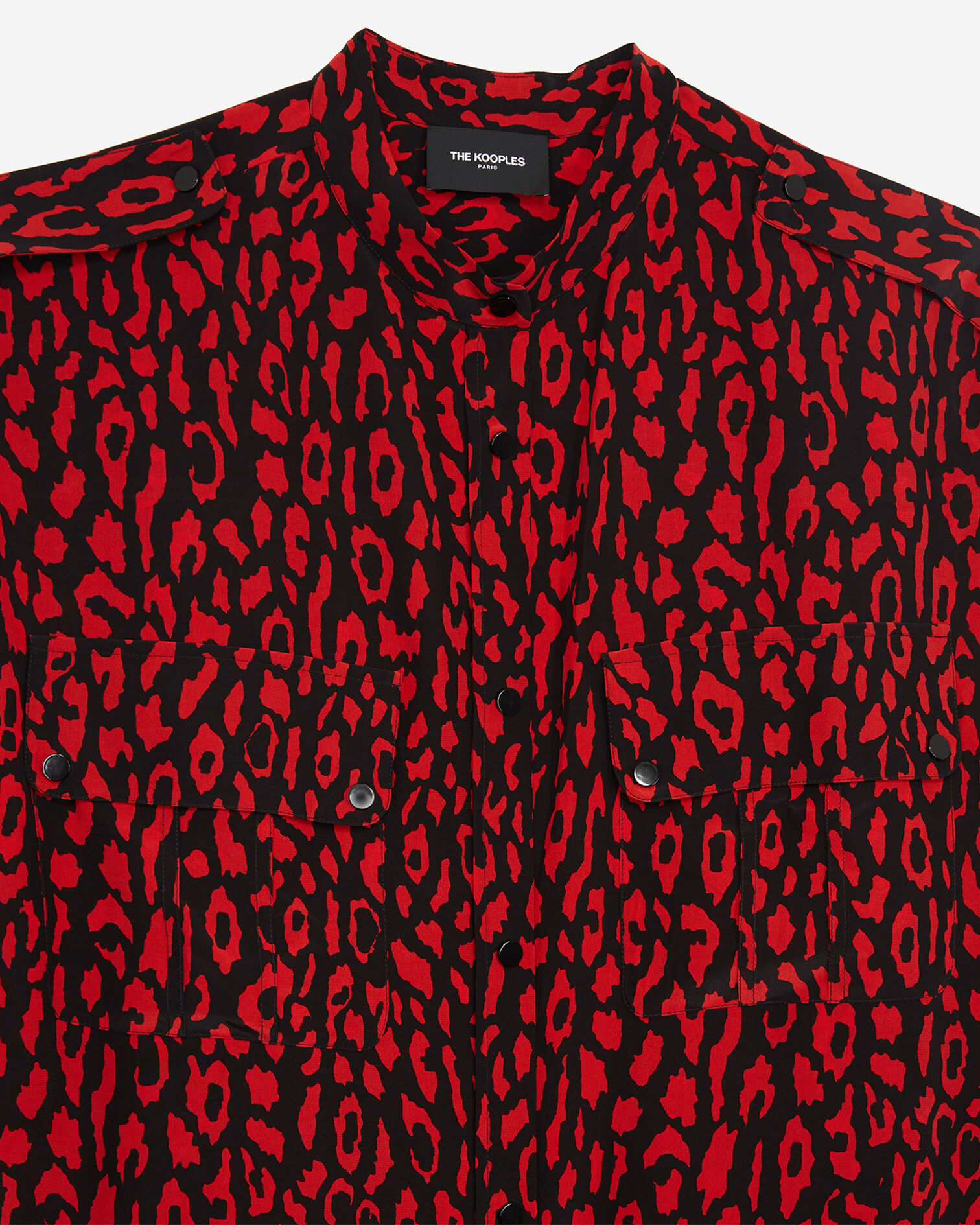 Oversized silk shirt with red leopard print, BLACK - RED, hi-res image number null