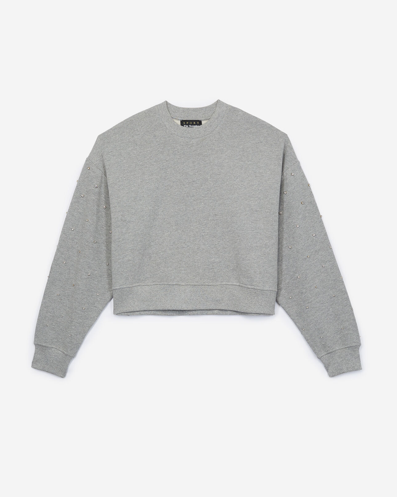 The Kooples FEMME LIGHT GREY MELANGE sweat molleton gris strass all-over
