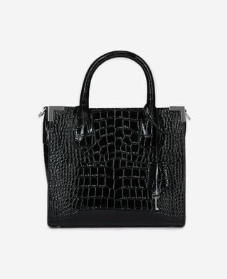 The Kooples WOMEN BLACK ming m bag in black crocodile-effect leather