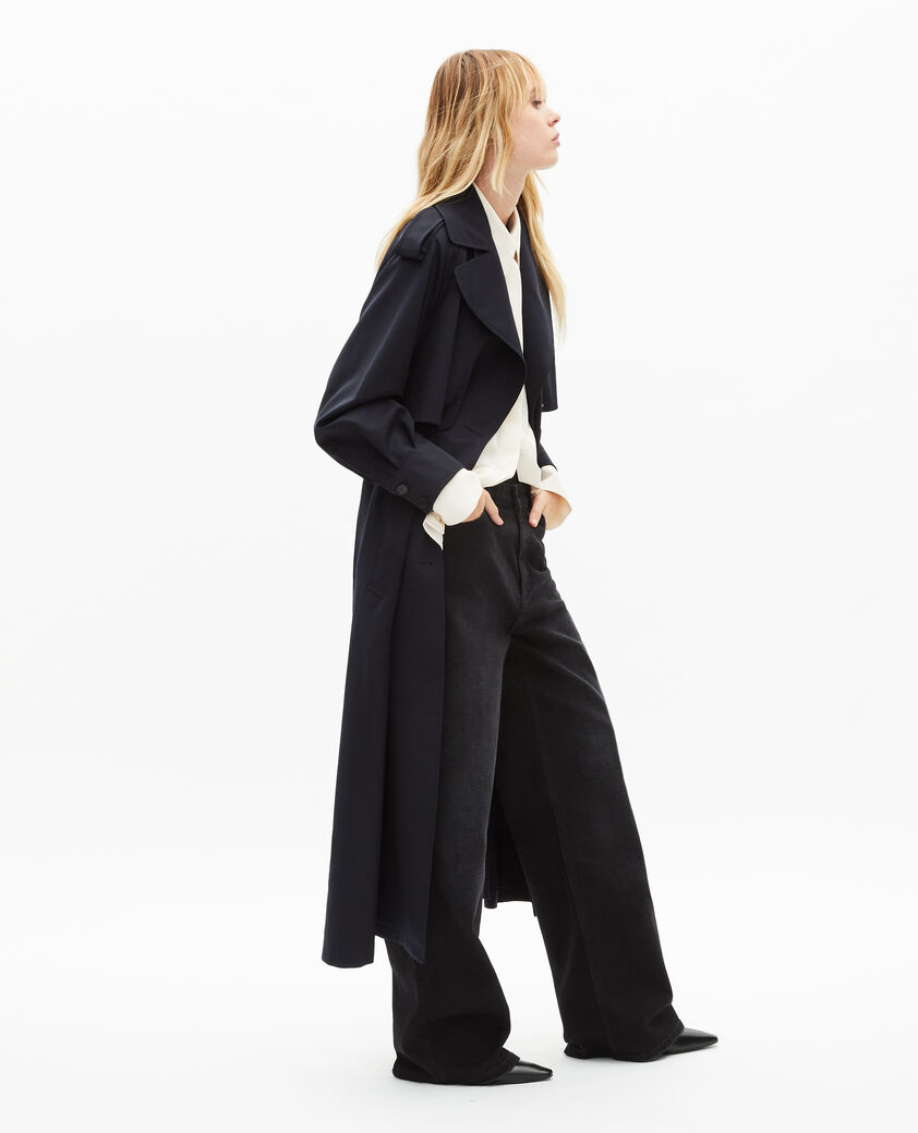 The Kooples DAMEN NAVY fl&uuml;ssiger trenchcoat aus wollgemisch in marine